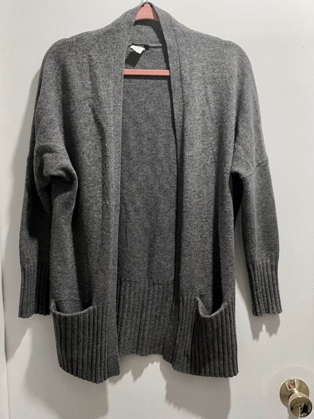 J. Crew Gray Wool Cashmere Pockets Open Front Office Preppy Sweater Cardigan XS